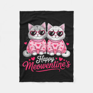 Happy Meowentine’s Cute Romantic Cats Couple Valen Fleece Blanket