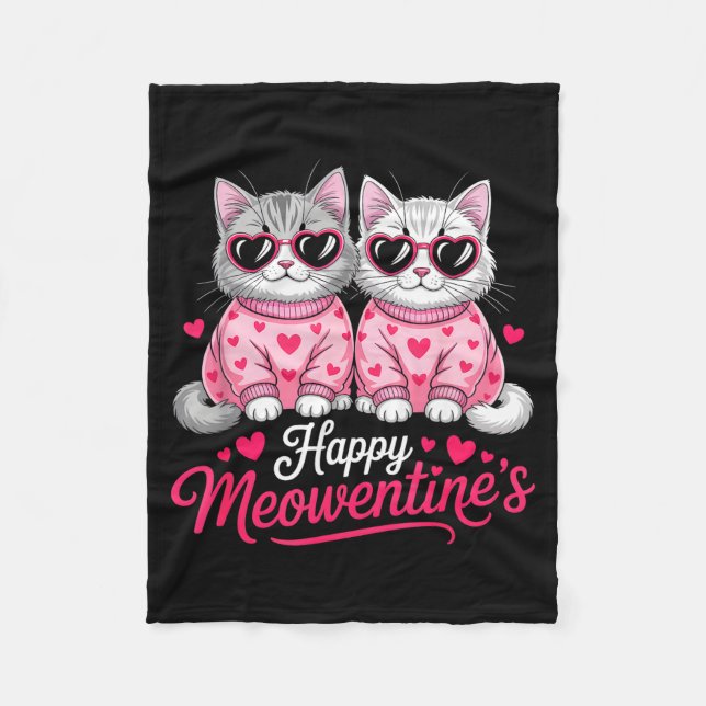 Happy Meowentine’s Cute Romantic Cats Couple Valen Fleece Blanket (Front)