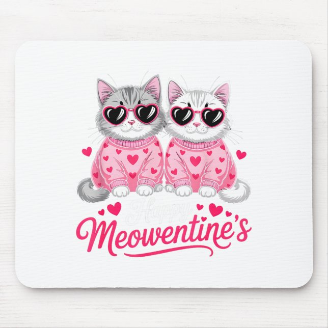 Happy Meowentine’s Cute Romantic Cats Couple Valen Mouse Pad (Front)