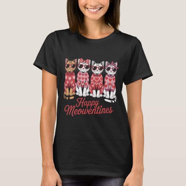 Happy Meowentines Cute Cats Valentine's Day T-Shir T-Shirt (Front)