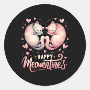 Happy Meowentine's Cute Valentine Cat Lover Couple Classic Round Sticker