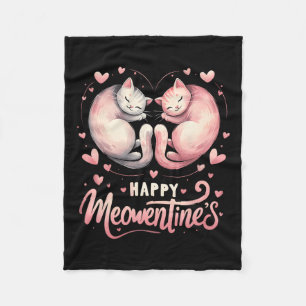 Happy Meowentine's Cute Valentine Cat Lover Couple Fleece Blanket