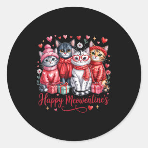 Happy Meowentines Cute Valentine Cat Lovers Girls  Classic Round Sticker