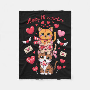 Happy Meowentines Cute Valentine Cat Lovers Girls Fleece Blanket
