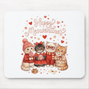Happy Meowentines Cute Valentine Cat Lovers Girls Mouse Pad