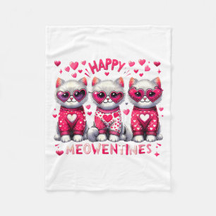 Happy Meowentines Cute Valentine Cats Love Cat Mem Fleece Blanket