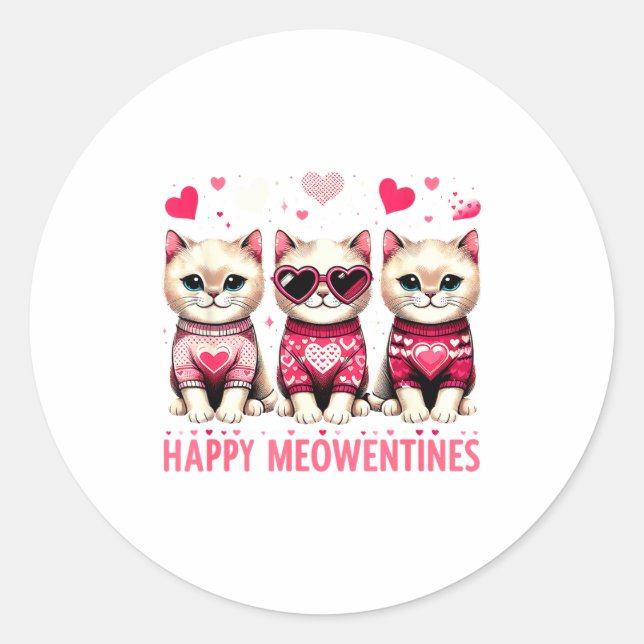 Happy Meowentines Cute Valentine Cats Love Funny M Classic Round Sticker (Front)