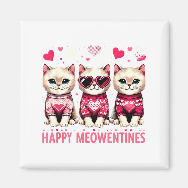 Happy Meowentines Cute Valentine Cats Love Funny M Magnet (Front)