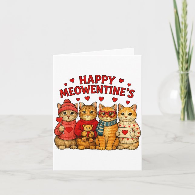 Happy Meowentines Cute Valentine Cats Love Men Wom Card (Front)