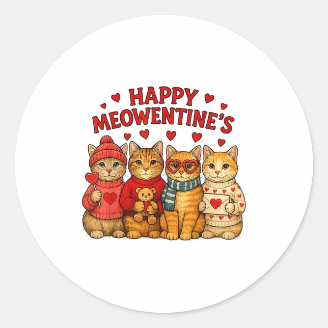 Happy Meowentines Cute Valentine Cats Love Men Wom Classic Round Sticker (Front)