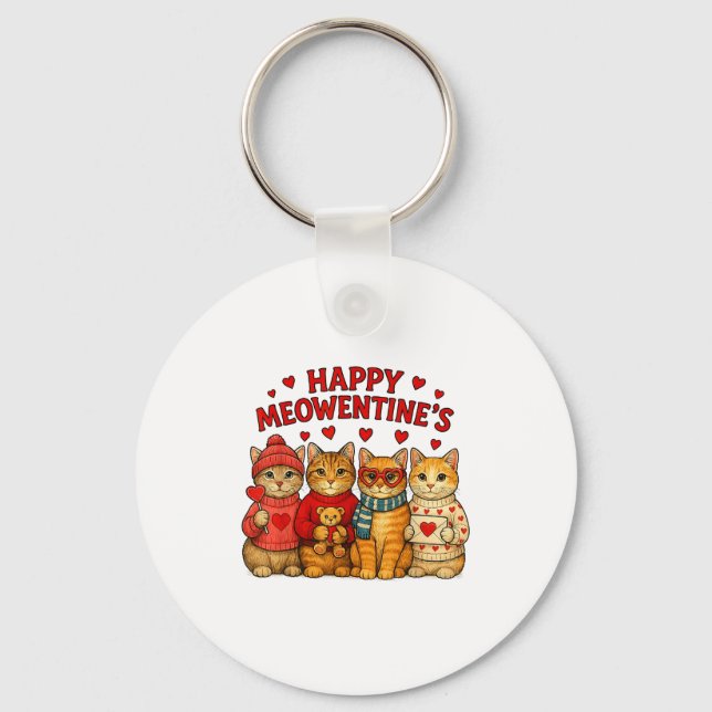 Happy Meowentines Cute Valentine Cats Love Men Wom Key Ring (Front)