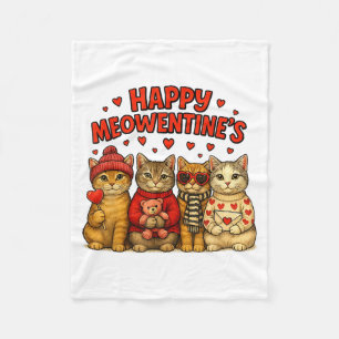Happy Meowentines Cute Valentine Cats Love Women M Fleece Blanket