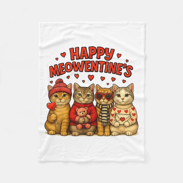 Happy Meowentines Cute Valentine Cats Love Women M Fleece Blanket (Front)