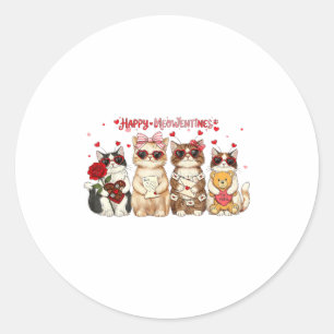 Happy Meowentines Day Cute Valentine Cats Hearts M Classic Round Sticker