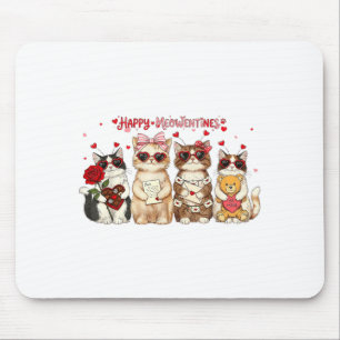 Happy Meowentines Day Cute Valentine Cats Hearts M Mouse Pad