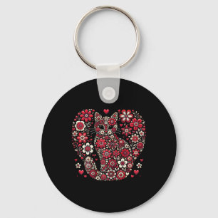 Happy Meowentine's Day Floral Cat Valentine Romant Key Ring