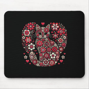 Happy Meowentine's Day Floral Cat Valentine Romant Mouse Pad