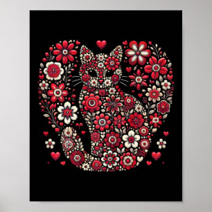 Happy Meowentine's Day Floral Cat Valentine Romant Poster