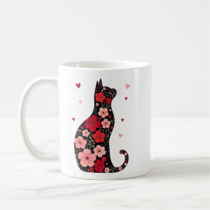 Happy Meowentine's Day Floral Cat Valentines Day Coffee Mug