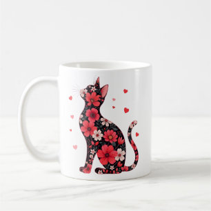 Happy Meowentine's Day Floral Cat Valentines Day Coffee Mug