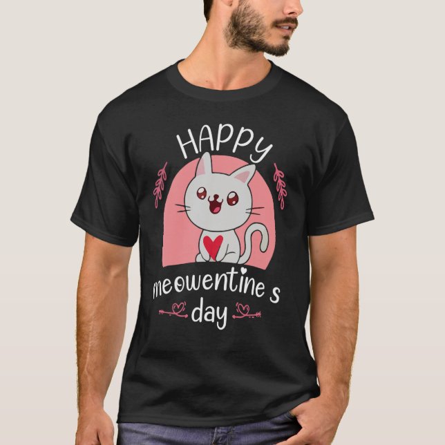 Happy Meowentine's Day Valentine Cat   Cute Kitten T-Shirt (Front)