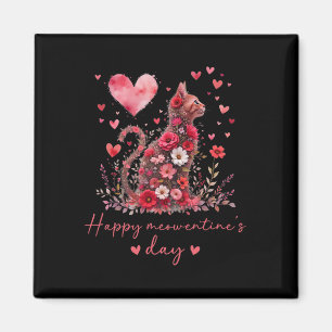 Happy Meowentine's Day Valentines Cute Floral Cat Magnet