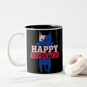 Happy Meowentines Funny valentine's day gift Two-Tone Coffee Mug