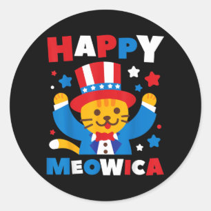 Happy Meowica Cat Funny 4th Of July Independence Classic Round Sticker