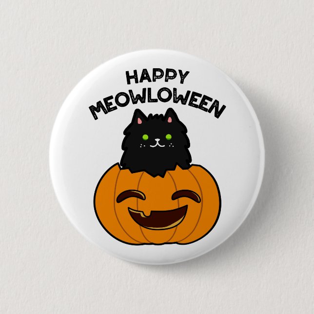 Happy Meowloween Funny Halloween Pun  6 Cm Round Badge (Front)