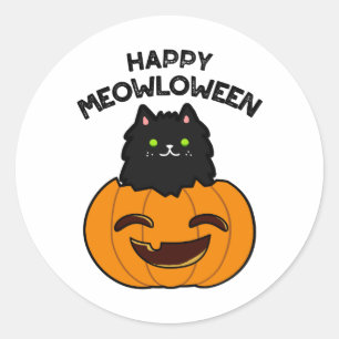 Happy Meowloween Funny Halloween Pun Classic Round Sticker