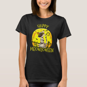 Happy Meowloween Mummy Black Cat Halloween T-Shirt