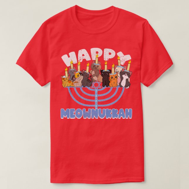 Happy Meownukkah Cats on Menorah for Hanukkah Chan T-Shirt (Design Front)
