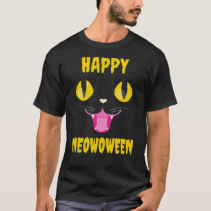 Happy MeowOween Halloween Black Cat Face Spooky Ey T-Shirt