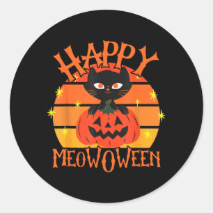 Happy Meowoween Halloween Black Cat Jack O Lantern Classic Round Sticker