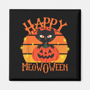 Happy Meowoween Halloween Black Cat Jack O Lantern Magnet