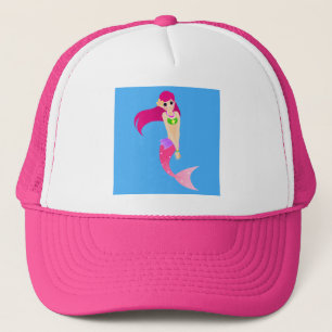 Happy Mermaid Girl with Pink Hair Trucker Hat