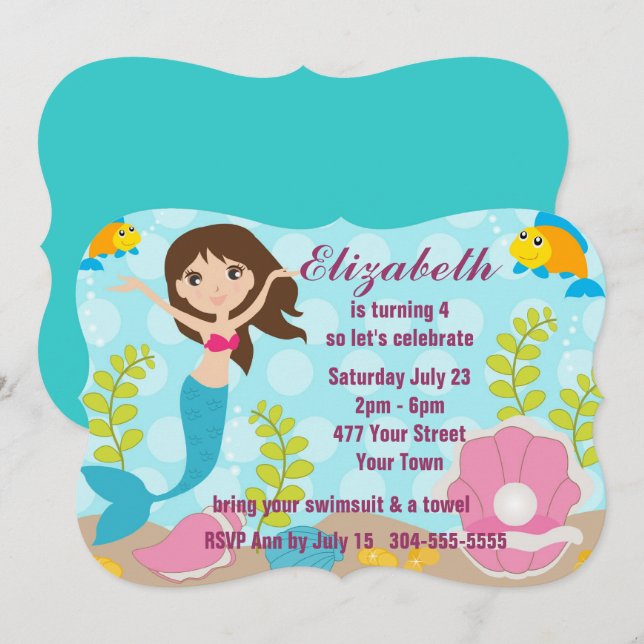 Happy Mermaid Pool Party Invitation (Front/Back)
