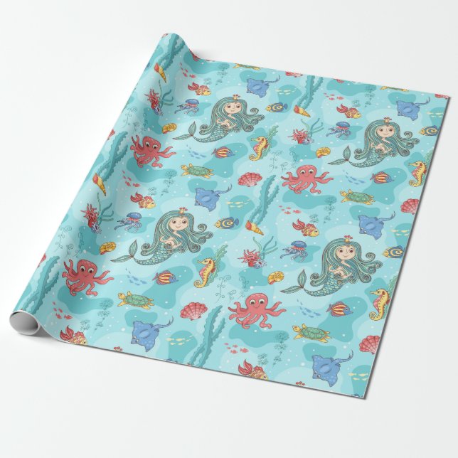 Happy Mermaid Wrapping Paper (Unrolled)