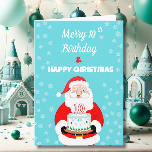 Happy Merry 10th Birthday Christmas Santa Card