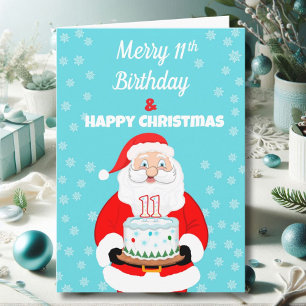 Happy Merry 11th Birthday Christmas Santa Card