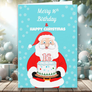 Happy Merry 16th Birthday Christmas Santa Card