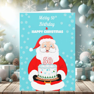 Happy Merry 50th Birthday Christmas Santa Card