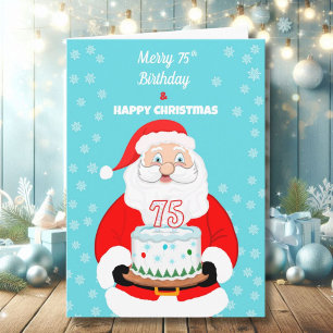 Happy Merry 75th Birthday Christmas Santa Card