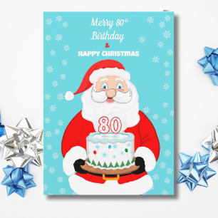 Happy Merry 80th Birthday Christmas Santa Card