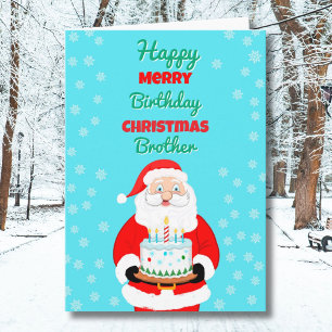Happy Merry Birthday Christmas Santa Brother Card