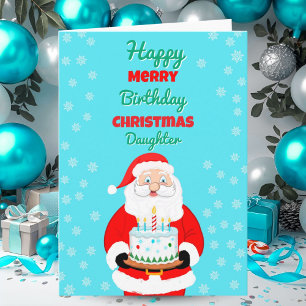 Happy Merry Birthday Christmas Santa Daughter Card