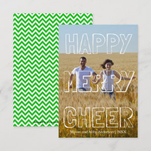 Happy Merry Cheer White Block - 3x5 Christmas Card