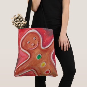 Happy Merry Christmas Gingerbread Man Red Tote Bag