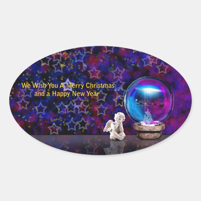 Happy Merry Christmas Oval Sticker (Front)