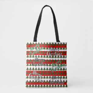 Happy Merry Christmas Tree Holiday Tote Bag